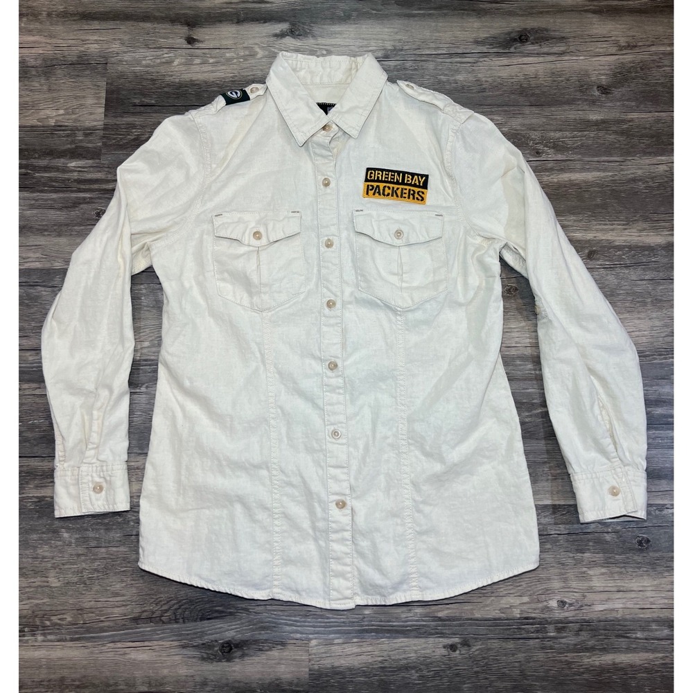 NFL Green Bay Packers Women's Utility Button Up Shirt Cream Military Style Small